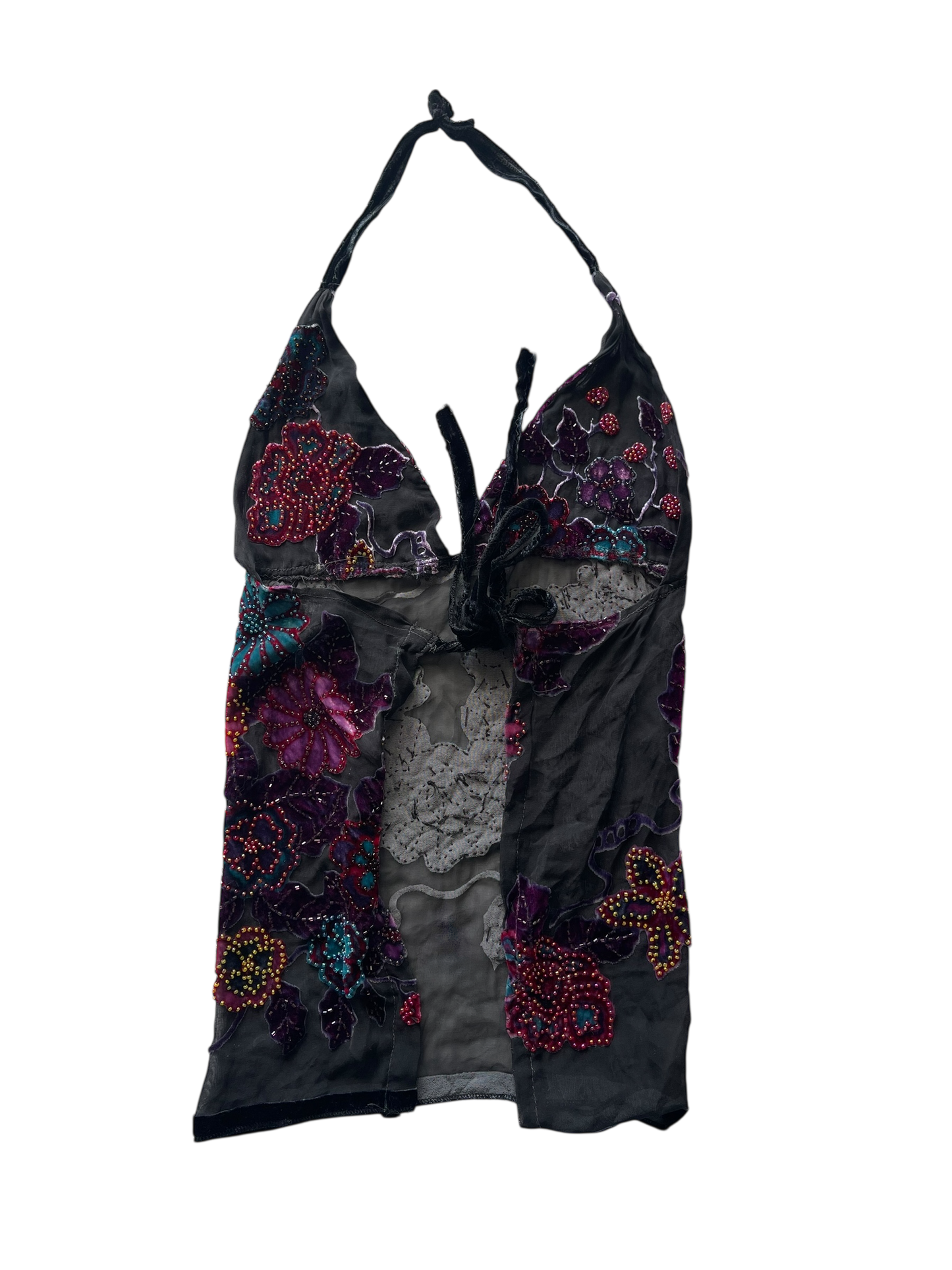 Floral Rhinestone Backless Halter Top l 4-6