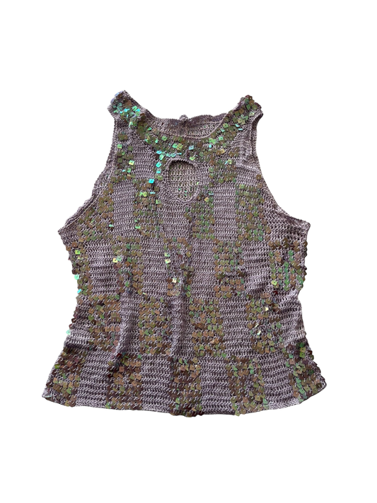 Purple Sequin Mesh Tank Top l 8-10