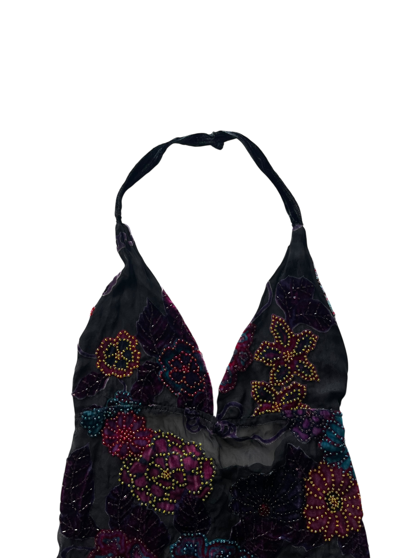 Floral Rhinestone Backless Halter Top l 4-6