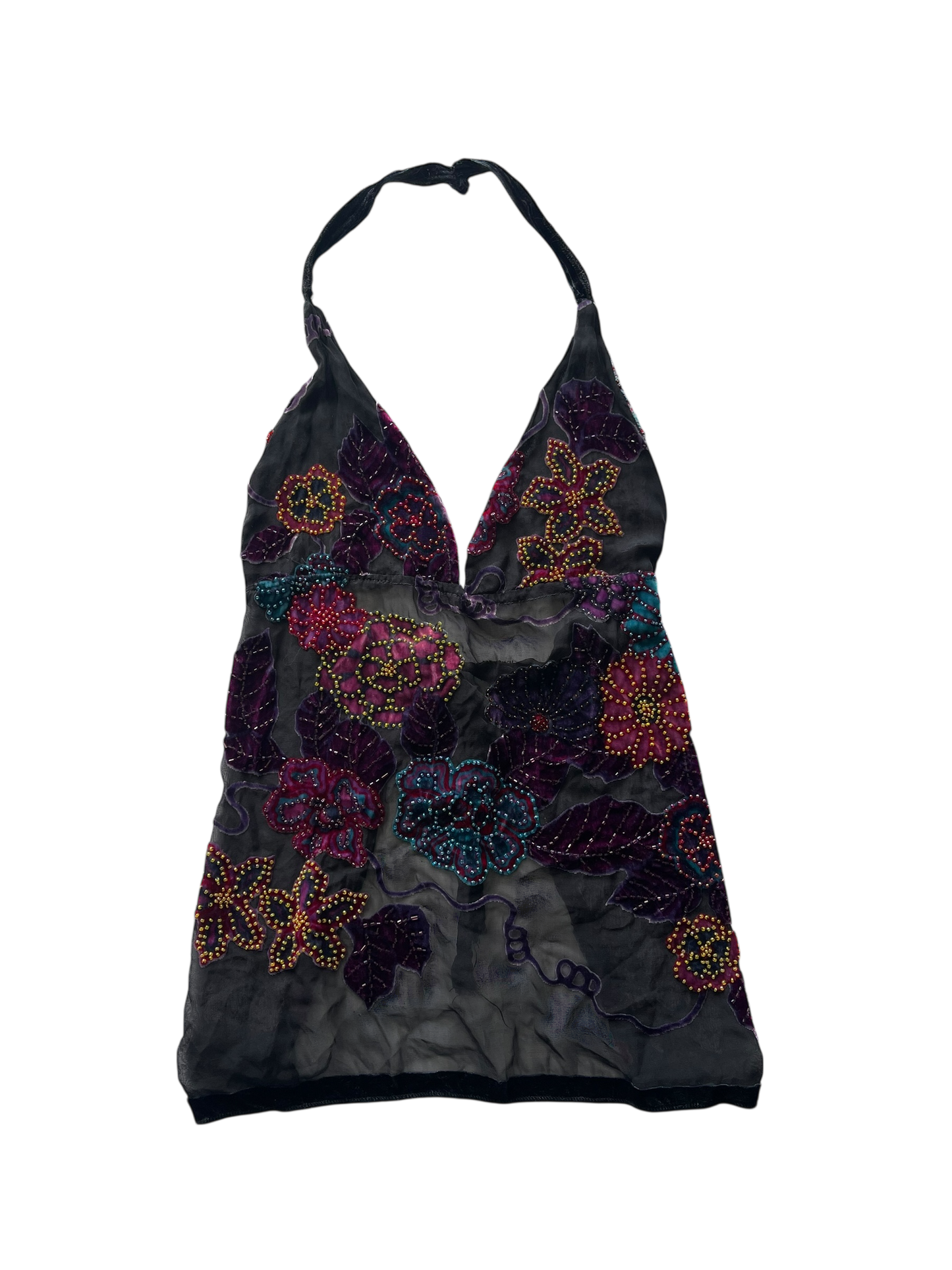 Floral Rhinestone Backless Halter Top l 4-6